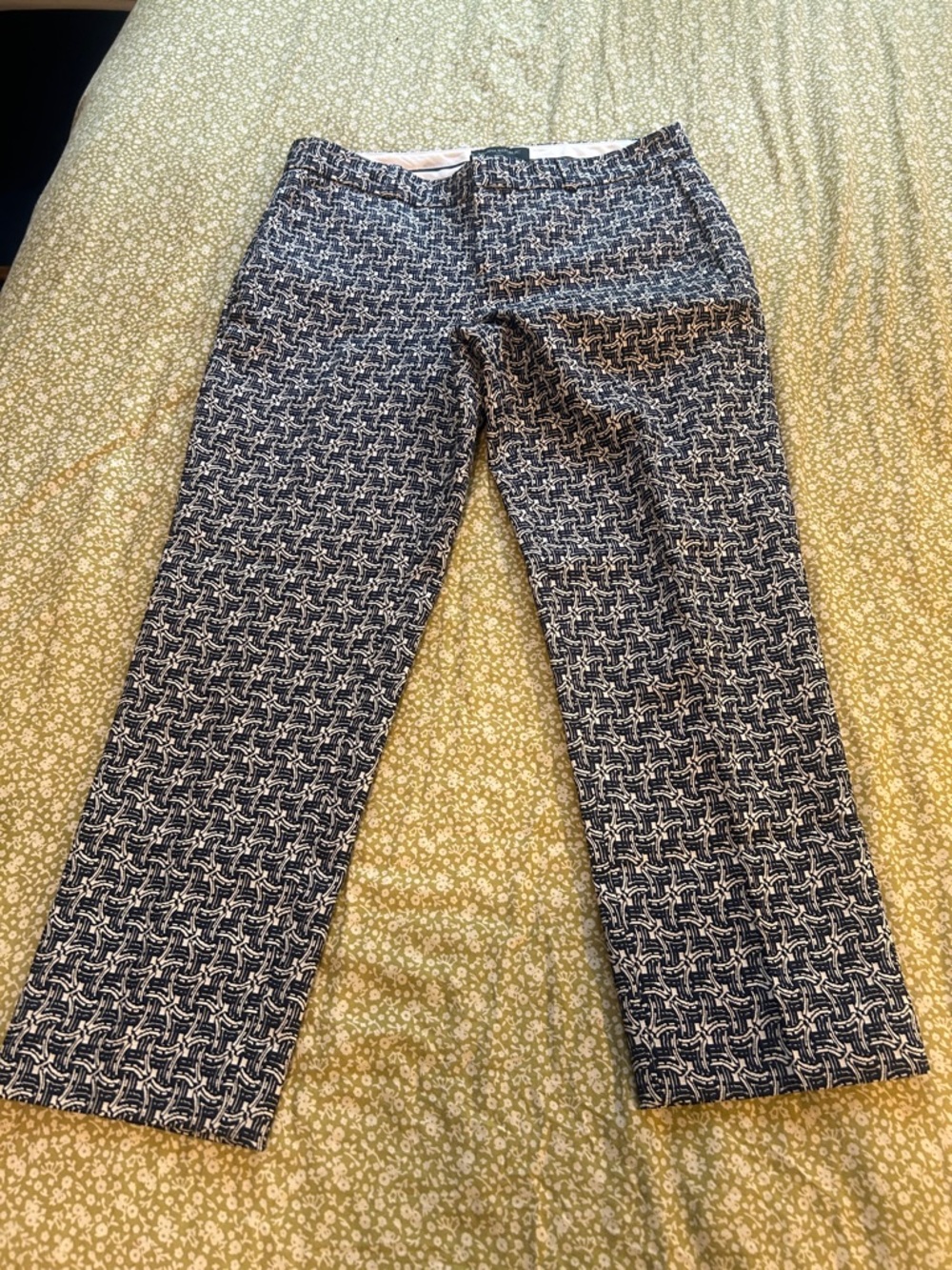 Woman’s crop Patterned Navy & White Dress Pants